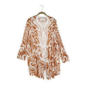 Chicos Open Front Cardigan Abstract Orange White Pointelle Lightweight 4/XXL